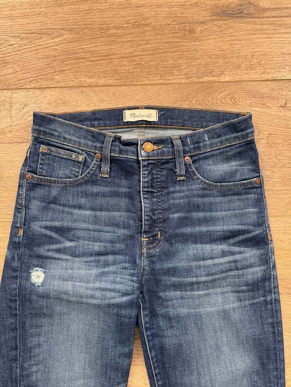 Madewell 9” High Rise Skinny Jeans Womens 28 Dark Wash Distressed Denim - Picture 6 of 9